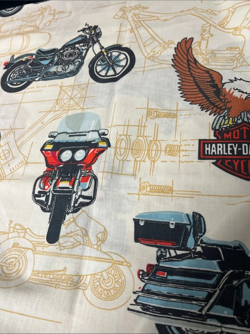 Vintage Harley-Davidson Cream Twin Sheet set with Motorcycle print great cond